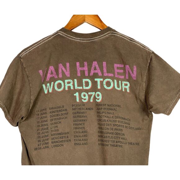 Vintage Style Van Halen 1979 World Tour Short Sleeve Crew Neck T Shirt M Brown - Picture 9 of 15